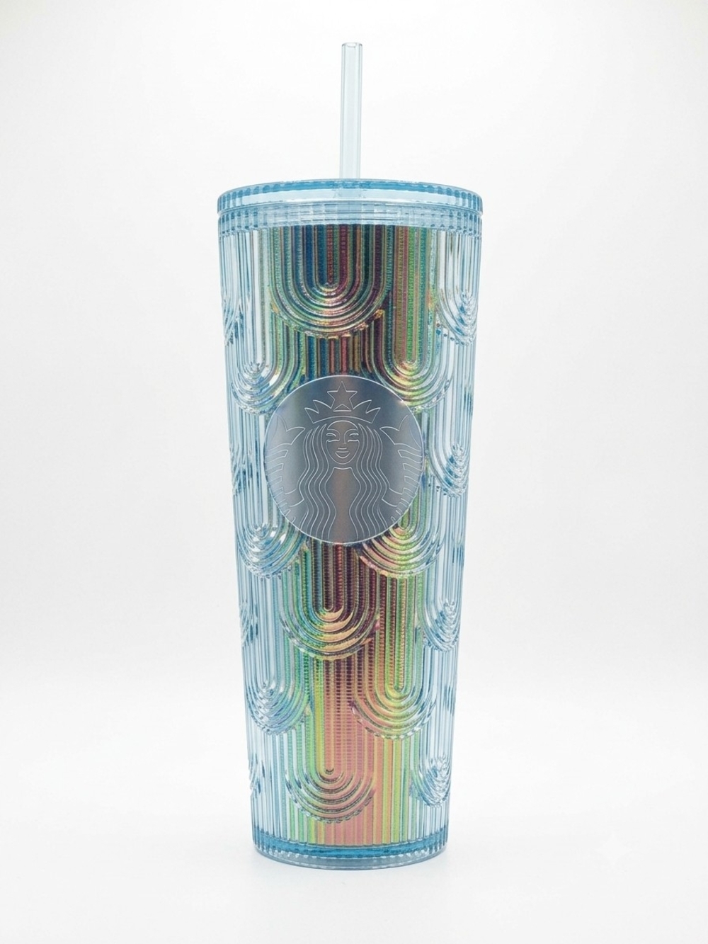 Starbucks Iridescent Blue Rainbow Cold Cup Tumbler with Straw